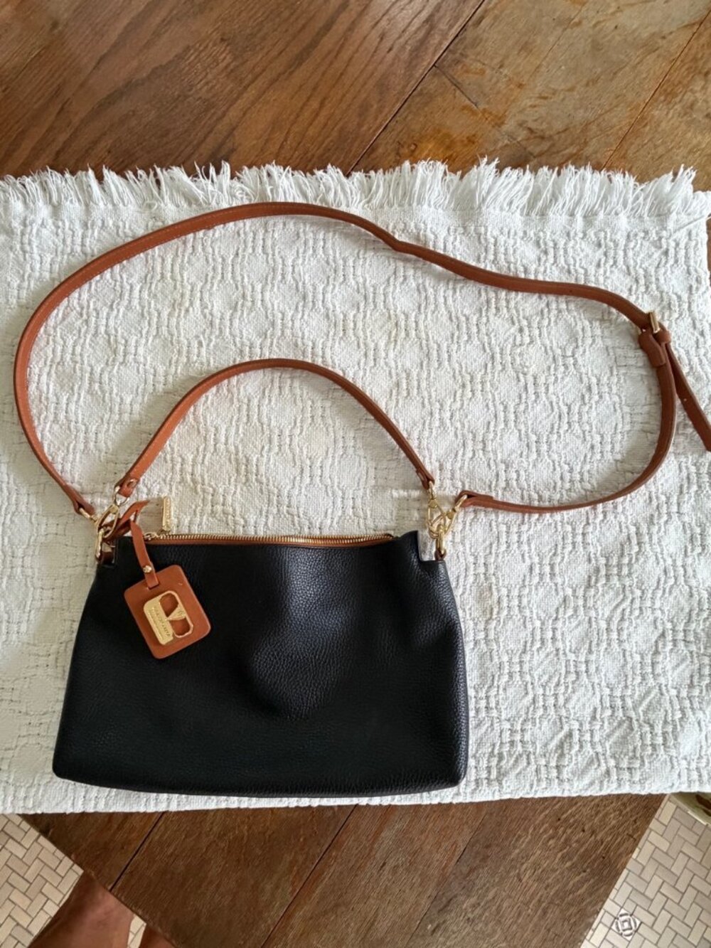 Black & tan leather Valentina crossbody or handheld handbag / purse